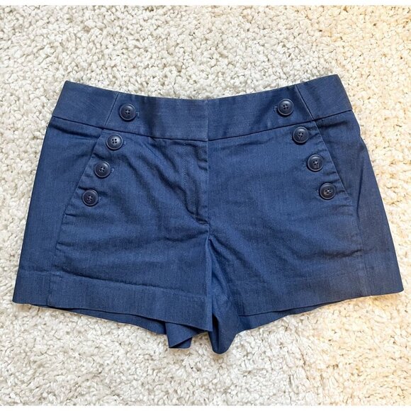 Loft The Riviera Button-Front Slate Blue Shorts Womens Size 2 Cotton Blend - Picture 1 of 4